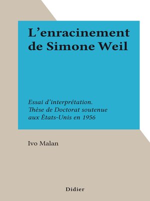 cover image of L'enracinement de Simone Weil